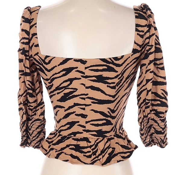 Reformation - Tiger Print Puff Sleeve Top - Size 0 - Picture 3 of 5
